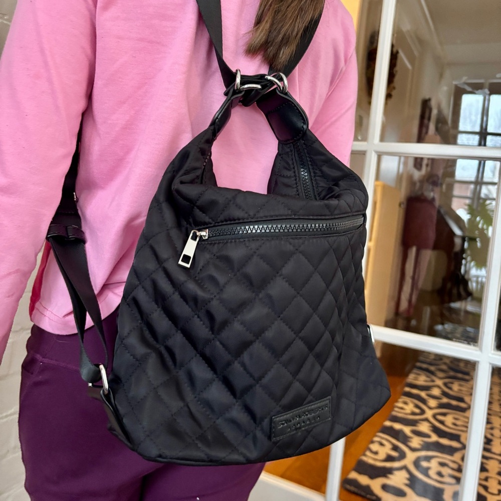 Black Quilted Convertible Crossbody /Backpack - Picture 5 of 6